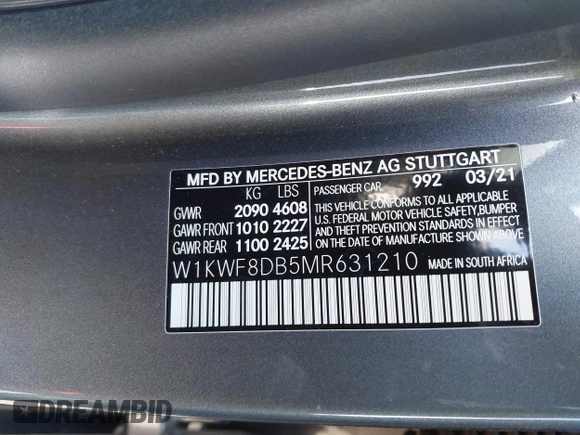 2021 Mercedes-Benz C 300 with VIN W1KWF8DB5MR631210, listed as a IAAI auction lot 41769613 with 30,300 mi miles and . Bid and sale history available at carsss.com. Image 9.