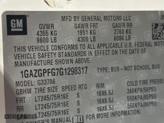 2016 Chevrolet Express Passenger LT with VIN 1GAZGPFG7G1298317, listed as a Copart auction lot 83054974 with 160,497 mi miles and Clean Title. Bid and sale history available at carsss.com. Image 10.