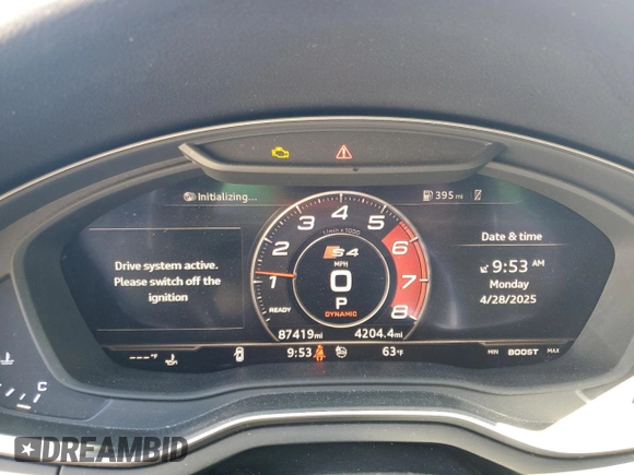 2018 Audi S4 Prestige z VIN WAUC4BF47JA136772, wystawiony jako Copart lot #54249175 z przebiegiem 87 419 mil mil oraz Tytuł czysty. Historia ofert i sprzedaży dostępna na DreamBid. Obrazek 9.