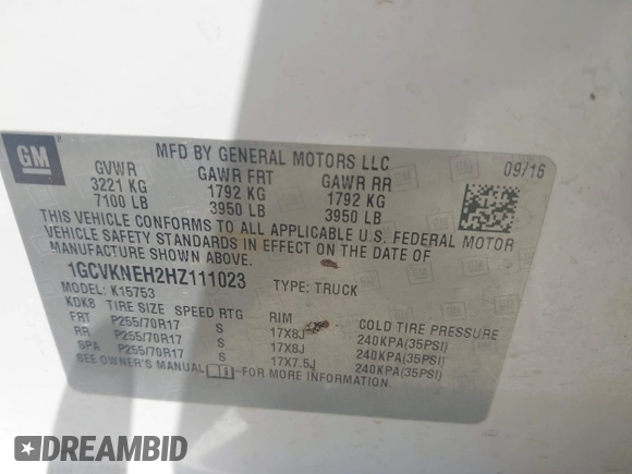 2017 Chevrolet Silverado 1500 Work Truck with VIN 1GCVKNEH2HZ111023, listed as a IAAI auction lot 42097981 with 154,977 mi miles and . Bid and sale history available at DreamBid. Image 9.