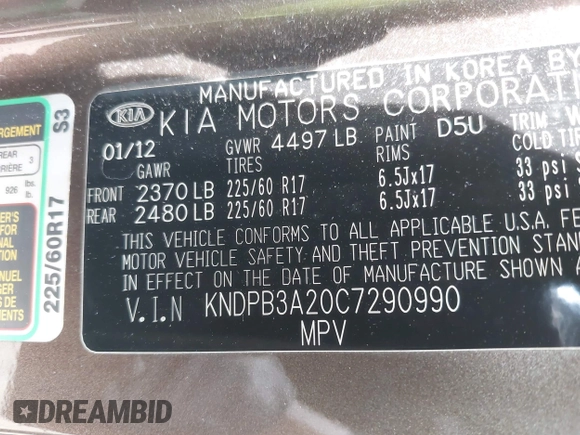 2012 Kia Sportage LX with VIN KNDPB3A20C7290990, listed as a IAAI auction lot 42264420 with 87,994 mi miles and . Bid and sale history available at DreamBid. Image 9.
