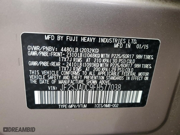 2015 Subaru Forester 2.5i Premium with VIN JF2SJADC9FH577038, listed as a Copart auction lot 51127645 with 70,221 mi miles and Salvage Title. Bid and sale history available at carsss.com. Image 15.