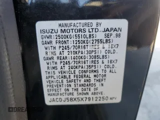 1999 Isuzu Trooper S z VIN JACDJ58X5X7912250, wystawiony jako Copart lot #58521665 z przebiegiem 177 038 mil mil oraz Tytuł czysty. Historia ofert i sprzedaży dostępna na DreamBid. Obrazek 13.