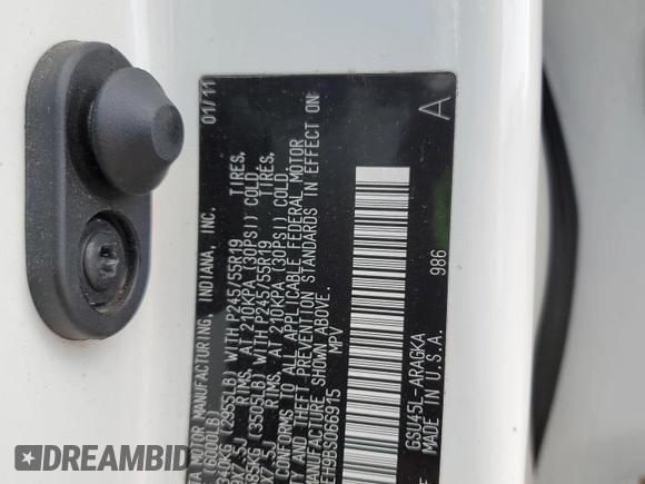2011 Toyota Highlander Limited с VIN 5TDDK3EH9BS066915, выставлен на аукционе Copart как лот 55196985 с пробегом 210 749 миль миль и Списание • Salvage title. История ставок и продаж доступна на DreamBid. Изображение 13.