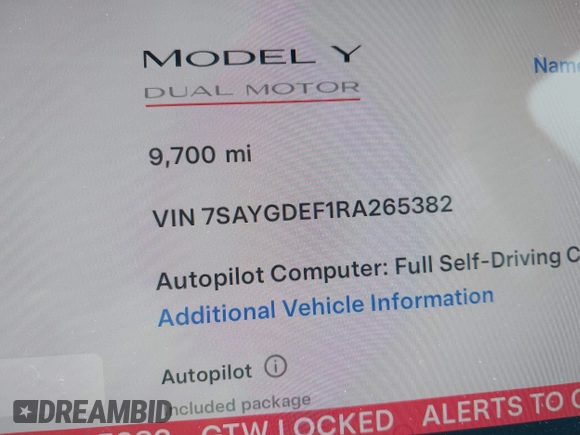 2024 Tesla Model Y Performance z VIN 7SAYGDEF1RA265382, wystawiony jako IAAI lot #42308468 z przebiegiem 9 700 mil mil oraz . Historia ofert i sprzedaży dostępna na DreamBid. Obrazek 15.