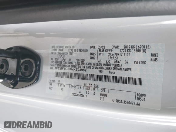 2022 Ford F-150 XL with VIN 1FTMF1C5XNKE03962, listed as a IAAI auction lot 41597950 with 28,296 mi miles. Bid and sale history available at carsss.com. Image 9.