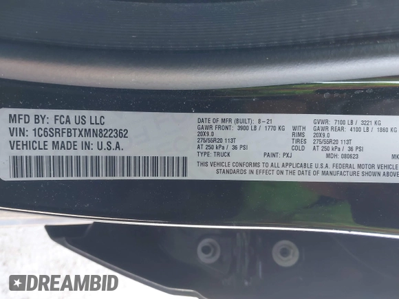 2021 Ram 1500 Big Horn с VIN 1C6SRFBTXMN822362, выставлен на аукционе IAAI как лот 41759688 с пробегом 49 419 миль миль и . История ставок и продаж доступна на DreamBid. Изображение 9.
