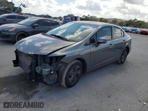 2013 Honda Civic LX with VIN 19XFB2F50DE093862, listed as a Copart auction lot 54734945 with 105,955 mi miles and Salvage Title. Bid and sale history available at DreamBid. Image 1.