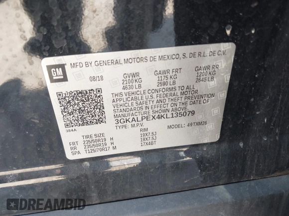 2019 GMC Terrain SLT with VIN 3GKALPEX4KL135079, listed as a IAAI auction lot 42068081 with 123,153 mi miles. Bid and sale history available at carsss.com. Image 9.
