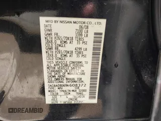 2009 Nissan Armada SE z VIN 5N1BA08D69N608372, wystawiony jako IAAI lot #42245437 z przebiegiem 232 791 mil mil oraz . Historia ofert i sprzedaży dostępna na DreamBid. Obrazek 9.