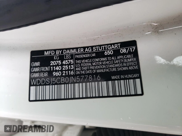 2018 Mercedes-Benz CLA 45 AMG with VIN WDDSJ5CB0JN577816, listed as a Copart auction lot 39734384 with 55,203 mi miles and . Bid and sale history available at DreamBid. Image 14.