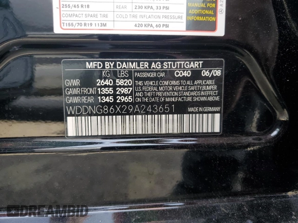 2009 Mercedes-Benz S 550 z VIN WDDNG86X29A243651, wystawiony jako Copart lot #57601455 z przebiegiem 141 637 mil mil oraz Nie do naprawy • Non repairable. Historia ofert i sprzedaży dostępna na DreamBid. Obrazek 12.