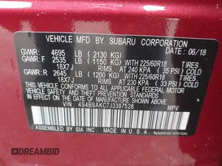 2018 Subaru Outback Limited with VIN 4S4BSAKC7J3387528, listed as a IAAI auction lot 42445830 with 41,613 mi miles and . Bid and sale history available at DreamBid. Image 9.
