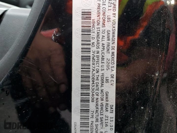 2011 Volkswagen Jetta SE with VIN 3VWDX7AJ0BM330408, listed as a Copart auction lot 61417785 with 152,588 mi miles and Salvage title. Bid and sale history available at DreamBid. Image 13.