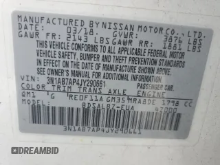 2018 Nissan Sentra S with VIN 3N1AB7AP4JY290661, listed as a Copart auction lot 64260604 with 169,880 mi miles and Clean Title. Bid and sale history available at carsss.com. Image 13.