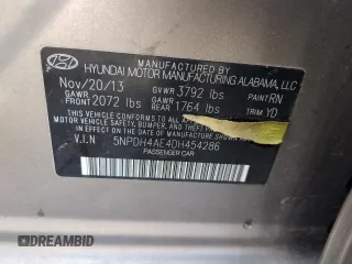 2013 Hyundai Elantra GLS with VIN 5NPDH4AE4DH454286, listed as a Copart auction lot 61671825 with 155,667 mi miles and Salvage title. Bid and sale history available at DreamBid. Image 13.