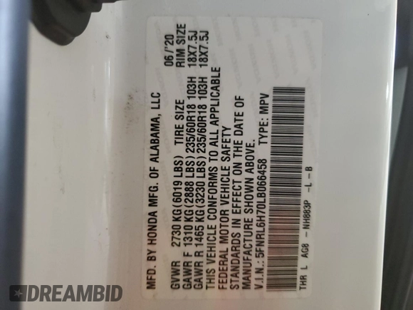 2020 Honda Odyssey EX-L с VIN 5FNRL6H70LB066458, выставлен на аукционе Copart как лот 75757274 с пробегом 61 510 миль миль и Чистый • Clean title. История ставок и продаж доступна на DreamBid. Изображение 13.