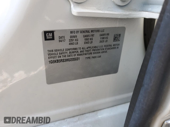 2017 Cadillac CT6 AWD with VIN 1G6KB5RS3HU205601, listed as a Copart auction lot 53365845 with 21,853 mi miles and Salvage title. Bid and sale history available at DreamBid. Image 12.
