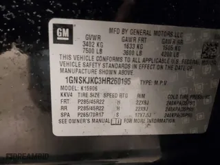 2017 Chevrolet Suburban Premier with VIN 1GNSKJKC3HR260195, listed as a IAAI auction lot 41609363 with 166,447 mi miles. Bid and sale history available at carsss.com. Image 9.