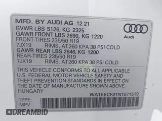 2022 Audi Q3 S line Premium Plus with VIN WA1EECF31N1071519, listed as a IAAI auction lot 41566512 with 32,045 mi miles. Bid and sale history available at carsss.com. Image 9.