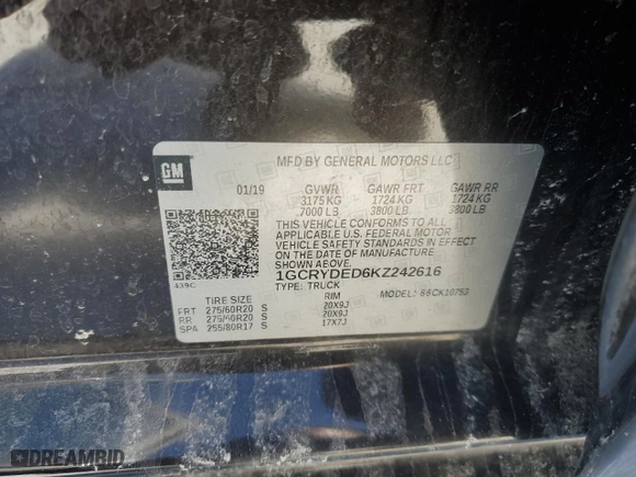 2019 Chevrolet Silverado 1500 LT with VIN 1GCRYDED6KZ242616, listed as a Copart auction lot 46619455 with 87,677 mi miles and Salvage Title. Bid and sale history available at carsss.com. Image 12.