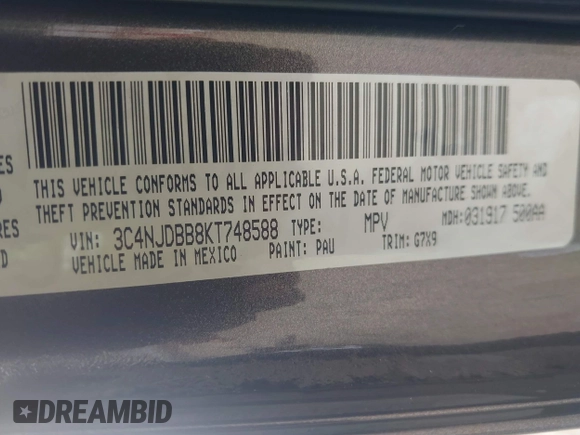 2019 Jeep Compass Latitude with VIN 3C4NJDBB8KT748588, listed as a IAAI auction lot 42224482 with 70,810 mi miles and . Bid and sale history available at DreamBid. Image 9.