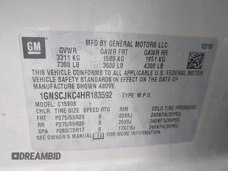 2017 Chevrolet Suburban Premier with VIN 1GNSCJKC4HR183592, listed as a IAAI auction lot 41514348 with 144,460 mi miles and . Bid and sale history available at DreamBid. Image 9.