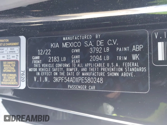 2023 Kia Forte GT-Line z VIN 3KPF54ADXPE580248, wystawiony jako IAAI lot #41601138 z przebiegiem 21 881 mil mil oraz . Historia ofert i sprzedaży dostępna na DreamBid. Obrazek 9.