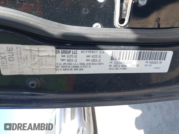 2014 Chrysler 300 with VIN 2C3CCAAG3EH252841, listed as a IAAI auction lot 41770242 with 214,000 mi miles. Bid and sale history available at carsss.com. Image 9.