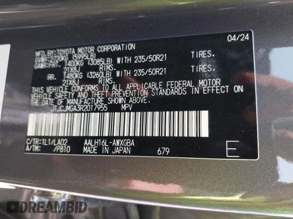 2024 Lexus RX 450h+ Luxury z VIN JTJCJMGA3R2017955, wystawiony jako IAAI lot #42395578 z przebiegiem 6 297 mil mil oraz . Historia ofert i sprzedaży dostępna na DreamBid. Obrazek 9.