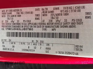 2020 Ford Escape SEL with VIN 1FMCU0H63LUB57993, listed as a IAAI auction lot 42473086 with 71,339 mi miles and . Bid and sale history available at DreamBid. Image 9.
