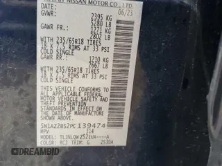 2023 Nissan Murano SV с VIN 5N1AZ2BS2PC139474, выставлен на аукционе Copart как лот 56922365 с пробегом 28 440 миль миль и Списание • Salvage title. История ставок и продаж доступна на DreamBid. Изображение 13.