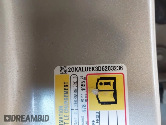 2013 GMC Terrain SLT with VIN 2GKALUEK3D6203236, listed as a IAAI auction lot 42669090 with 115,255 mi miles and . Bid and sale history available at DreamBid. Image 9.