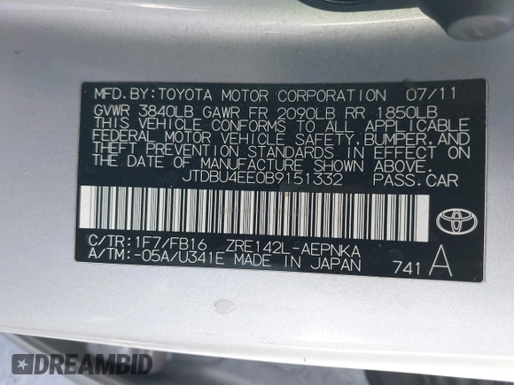 2011 Toyota Corolla L with VIN JTDBU4EE0B9151332, listed as a IAAI auction lot 41970433 with 113,157 mi miles. Bid and sale history available at carsss.com. Image 9.