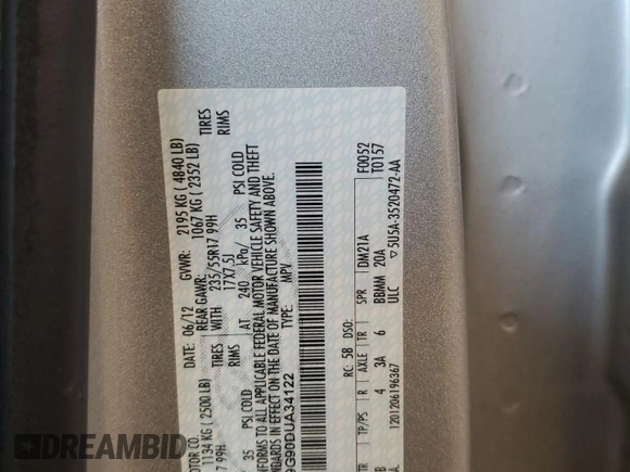 2013 Ford Escape SE z VIN 1FMCU9G90DUA34122, wystawiony jako Copart lot #60875735 z przebiegiem 174 118 mil mil oraz Szkoda całkowita • Salvage title. Historia ofert i sprzedaży dostępna na DreamBid. Obrazek 14.