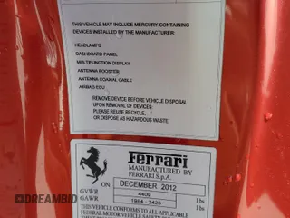 2013 Ferrari F12 z VIN ZFF74UFA7D0193622, wystawiony jako Copart lot #73031694 z przebiegiem Nie podano mil oraz Szkody całkowita. Historia ofert i sprzedaży dostępna na DreamBid. Obrazek 13.