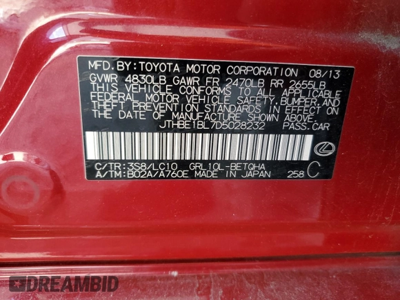 2013 Lexus GS 350 с VIN JTHBE1BL7D5028232, выставлен на аукционе Copart как лот 57255215 с пробегом 176 662 миль миль и Списание • Salvage title. История ставок и продаж доступна на DreamBid. Изображение 12.