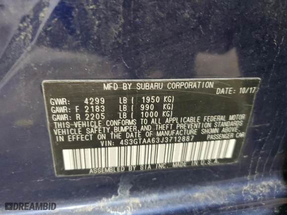 2018 Subaru Impreza with VIN 4S3GTAA63J3712887, listed as a Copart auction lot 46219325 with 185,669 mi miles and Salvage Title. Bid and sale history available at carsss.com. Image 12.