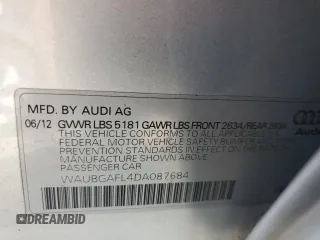 2013 Audi S4 Premium Plus with VIN WAUBGAFL4DA087684, listed as a Copart auction lot 74945454 with 120,491 mi miles and Salvage Title. Bid and sale history available at carsss.com. Image 12.