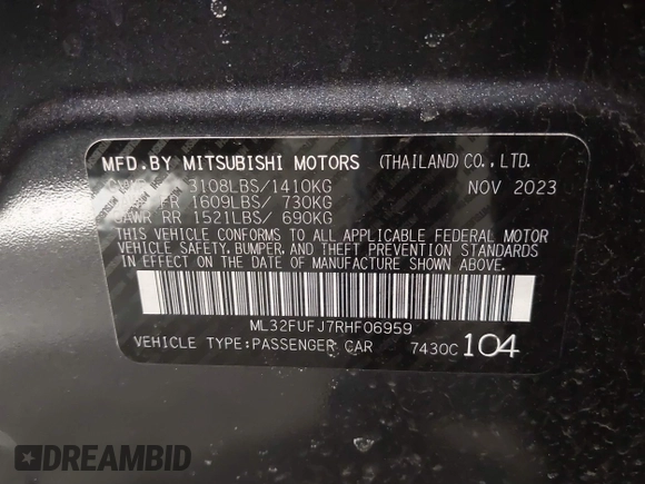 2024 Mitsubishi Mirage ES z VIN ML32FUFJ7RHF06959, wystawiony jako IAAI lot #41195534 z przebiegiem 8 393 mil mil oraz . Historia ofert i sprzedaży dostępna na DreamBid. Obrazek 9.