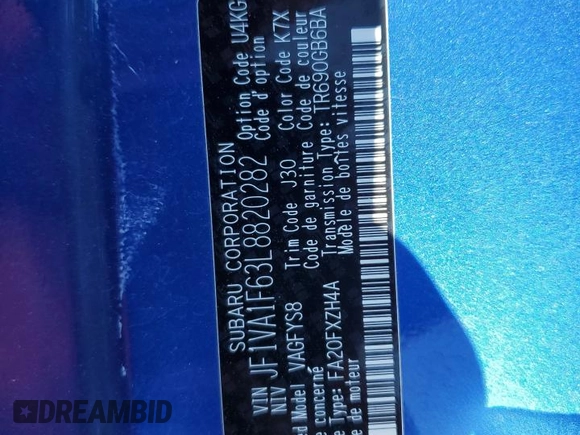 2020 Subaru WRX Limited with VIN JF1VA1F63L8820282, listed as a Copart auction lot 61443414 with 16,577 mi miles and Salvage Title. Bid and sale history available at carsss.com. Image 13.