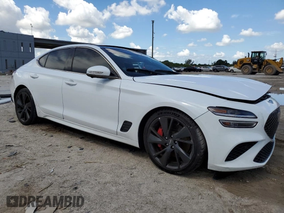 2023 Genesis G70 3.3T with VIN KMTG54TEXPU105082, listed as a Copart auction lot 65000724 with 12,941 mi miles and Salvage Title. Bid and sale history available at carsss.com. Image 4.