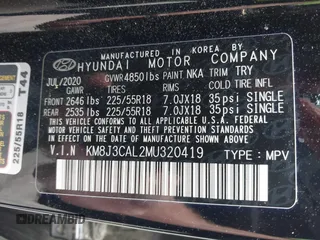 2021 Hyundai Tucson Ultimate with VIN KM8J3CAL2MU320419, listed as a IAAI auction lot 42116859 with 34,172 mi miles and . Bid and sale history available at DreamBid. Image 9.
