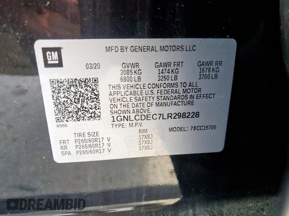 2020 Chevrolet Tahoe Commercial with VIN 1GNLCDEC7LR298228, listed as a Copart auction lot 57065475 with Not provided miles and Salvage title. Bid and sale history available at DreamBid. Image 14.