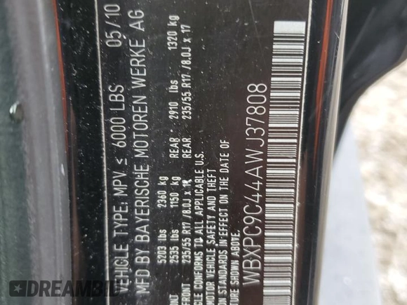 2010 BMW X3 xDrive30i with VIN WBXPC9C44AWJ37808, listed as a Copart auction lot 42910755 with 91,016 mi miles and Clean Title. Bid and sale history available at carsss.com. Image 12.