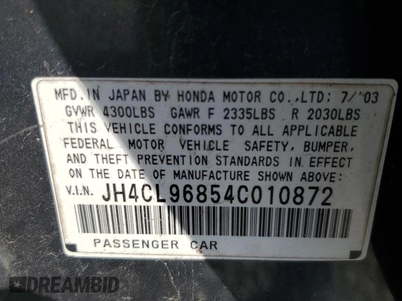 2004 Acura TSX with VIN JH4CL96854C010872, listed as a Copart auction lot 47054315 with 271,002 mi miles and Salvage Title. Bid and sale history available at carsss.com. Image 14.
