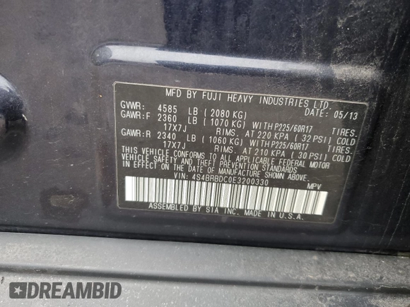 2014 Subaru Outback Premium with VIN 4S4BRBDC0E3200330, listed as a Copart auction lot 45958705 with 146,274 mi miles and Clean Title. Bid and sale history available at DreamBid. Image 12.