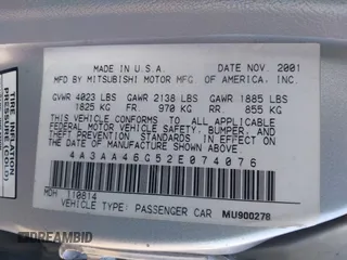 2002 Mitsubishi Galant ES with VIN 4A3AA46G52E074076, listed as a IAAI auction lot 41302075 with 174,960 mi miles. Bid and sale history available at carsss.com. Image 9.