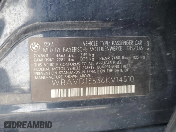 2006 BMW 3 Series 325xi with VIN WBAVD13536KV14510, listed as a Copart auction lot 49331735 with 161,975 mi miles and Salvage Title. Bid and sale history available at carsss.com. Image 13.