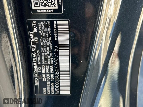 2019 Mercedes-Benz S-Class S 560 with VIN WDDXJ8GB0KA037165, listed as a Copart auction lot 43574845 with 163,219 mi miles and Clean Title. Bid and sale history available at carsss.com. Image 10.